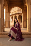 Heritage Heirloom Maroon Chinon Readymade Suit And Plazzo With Chinon Dupatta