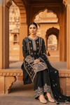 Bold Statement Black Chinon Readymade Sharara Set With Chinon Dupatta