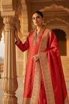 Nature’s Own Couture Rust Tissue Readymade Suit Set And Plazzo With Tissue Dupatta