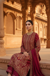 Heritage Heirloom Maroon Crepe Readymade Suit And Pant With Chiffon Dupatta