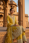 Sunshine Charm Mustard Tissue Readymade Sharara Set With Organza Dupatta