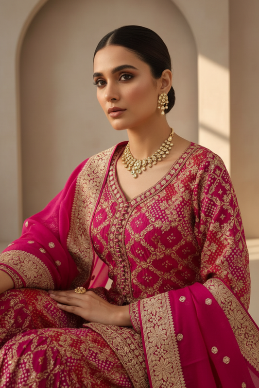 Timeless Elegance Rani Georgette Readymade Sharara Set With With Georgette Dupatta