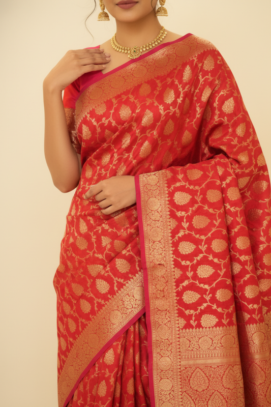 Heritage Heirloom Maroon Banarasi Silk Saree With Unstitched Blouse