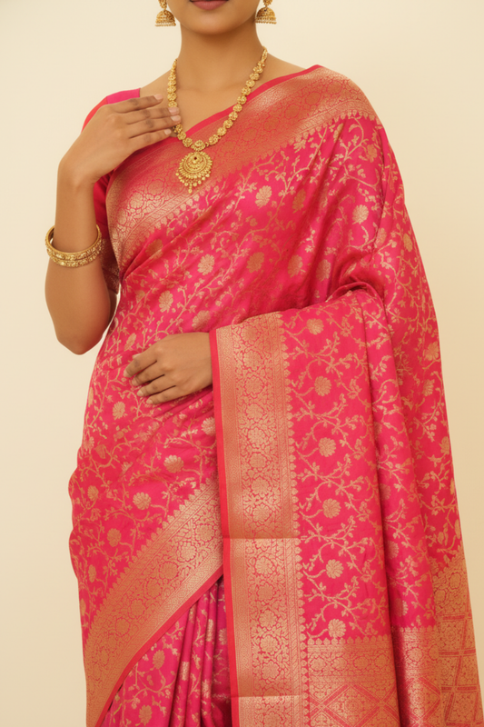 Timeless Elegance Rani Banarasi Silk Saree With Unstitched Blouse