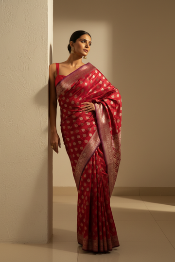 Heritage Heirloom Maroon Banarasi Silk Saree With Unstitched Blouse