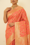 Graceful Flow Peach Banarasi Silk Saree With Unstitched Blouse