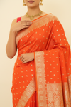 Nature’s Own Couture Rust Banarasi Silk Saree With Unstitched Blouse