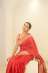 Grace Redefined Red Banarasi Silk Saree With Unstitched Blouse