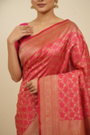 Glow Different In Gajari Banarasi Silk Saree With Unstitched Blouse