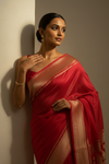 Grace Redefined Red Banarasi Silk Saree With Unstitched Blouse