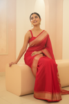 Grace Redefined Red Banarasi Silk Saree With Unstitched Blouse