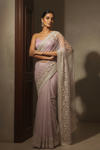 Pink Net Embroidered Saree With Unstitched Blouse (Ft:-Isha Borah)