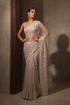 Pink Net Embroidered Saree With Unstitched Blouse (Ft:-Isha Borah)