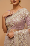 Pink Net Embroidered Saree With Unstitched Blouse (Ft:-Isha Borah)