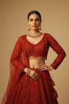 Red Net Lehenga Set And Net Dupatta With Readymade Blouse