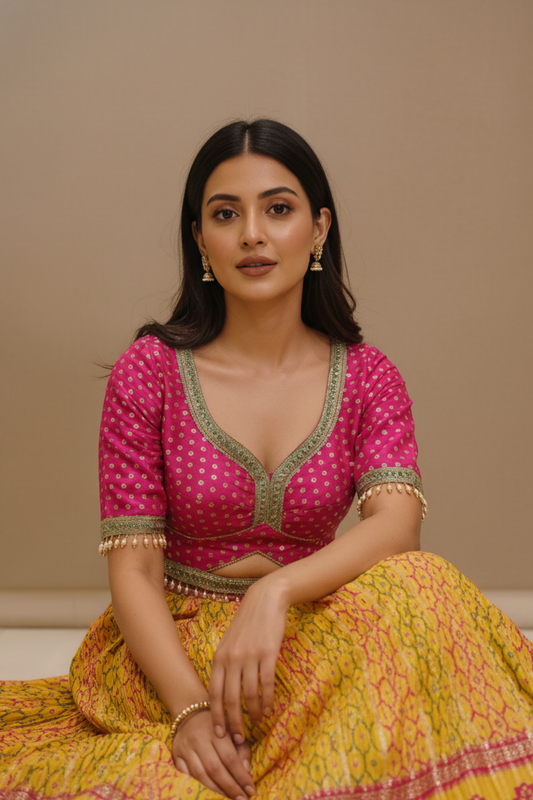 Gold Dola Lehenga Set And Dola Dupatta With Readymade Blouse