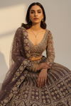 Dark Gajari Net Lehenga Set And Net Dupatta With Readymade Blouse