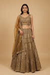 Mustard Net Lehenga Set And Net Dupatta With Readymade Blouse