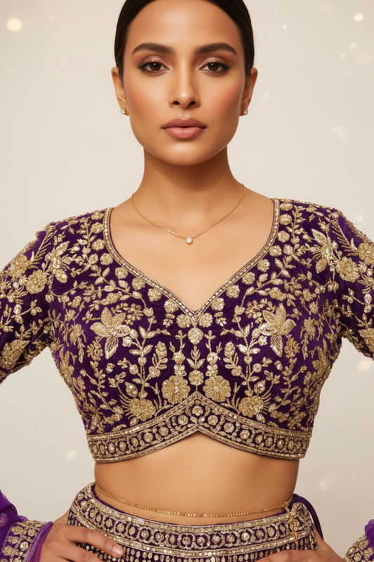 Wine Net Lehenga Set And Net Dupatta With Readymade Blouse