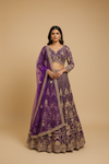 Wine Net Lehenga Set And Net Dupatta With Readymade Blouse