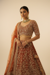 Rust Net Lehenga Set And Net Dupatta With Readymade Blouse