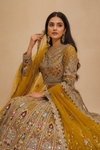 Mustard Net Lehenga Set And Net Dupatta With Readymade Blouse