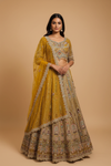 Mustard Net Lehenga Set And Net Dupatta With Readymade Blouse