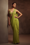 Pista Pre-Draped Designer Saree With Readymade Blouse