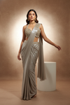 Tussar Lycra Pre-Draped Designer Saree With Readymade Blouse