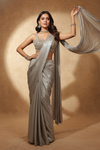 Tussar Lycra Pre-Draped Designer Saree With Readymade Blouse