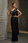 Black Lycra Pre-Draped Designer Saree With Readymade Blouse