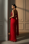 Red Lycra Pre-Draped Designer Saree With Readymade Blouse