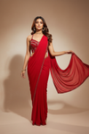 Red Lycra Pre-Draped Designer Saree With Readymade Blouse