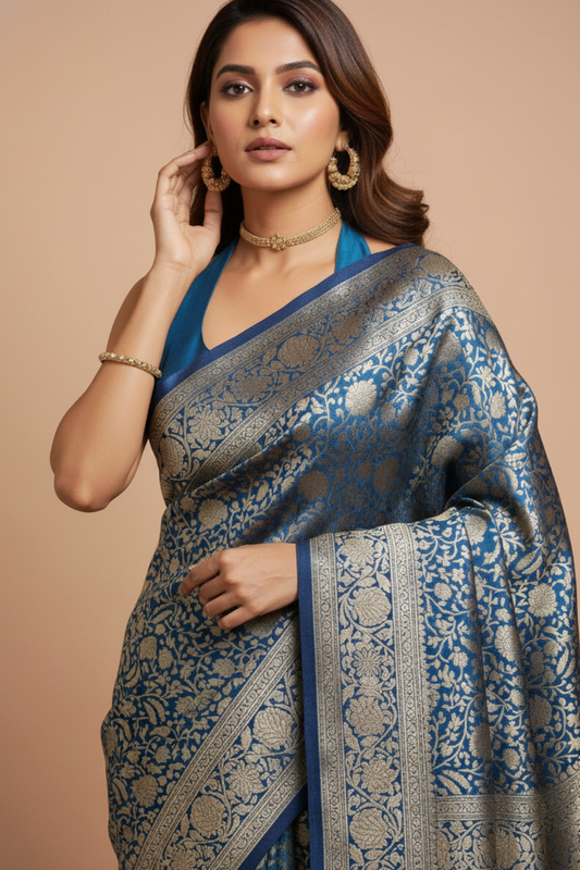 Statement Look Peacock Banarasi Silk Saree With Unstitched Blouse