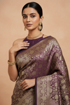 Draped In Royalty Purple Banarasi Silk Saree With Unstitched Blouse