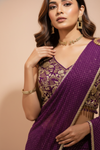 Purple Georgette Pre-Draped Designer Saree With Readymade Blouse