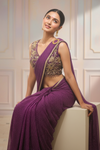 Purple Georgette Pre-Draped Designer Saree With Readymade Blouse