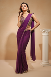 Purple Georgette Pre-Draped Designer Saree With Readymade Blouse