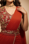 Red Georgette Pre-Draped Designer Saree With Readymade Blouse