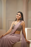 Onion Lycra Pre-Draped Designer Saree With Readymade Blouse