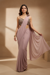 Onion Lycra Pre-Draped Designer Saree With Readymade Blouse