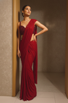 Red Lycra Pre-Draped Designer Saree With Readymade Blouse