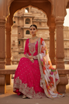 Rani Chinon Floor Length Readymade Suit And Pant With Organza Dupatta