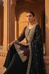 Black Chinon Readymade Sharara Set With Chinon Dupatta