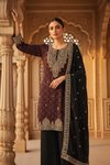 Black Chinon Readymade Sharara Set With Chinon Dupatta