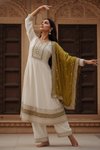Off White Cotton Readymade Suit And Pant With Cotton Dupatta