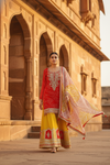 Orange Chinon Readymade Sharara Set With Chinon Dupatta