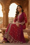Magenta Georgette Floor Length Readymade Suit And Pant With Chinon Dupatta