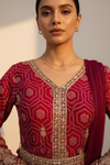 Magenta Georgette Floor Length Readymade Suit And Pant With Chinon Dupatta