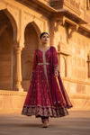 Magenta Georgette Floor Length Readymade Suit And Pant With Chinon Dupatta